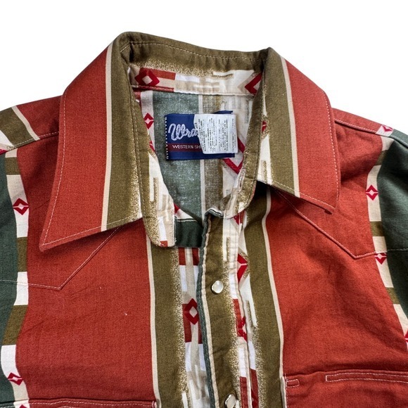 Vintage Wrangler Western Shirt‎ Mens L Aztec Geometric Stripe Pearl Snap - Picture 1 of 10
